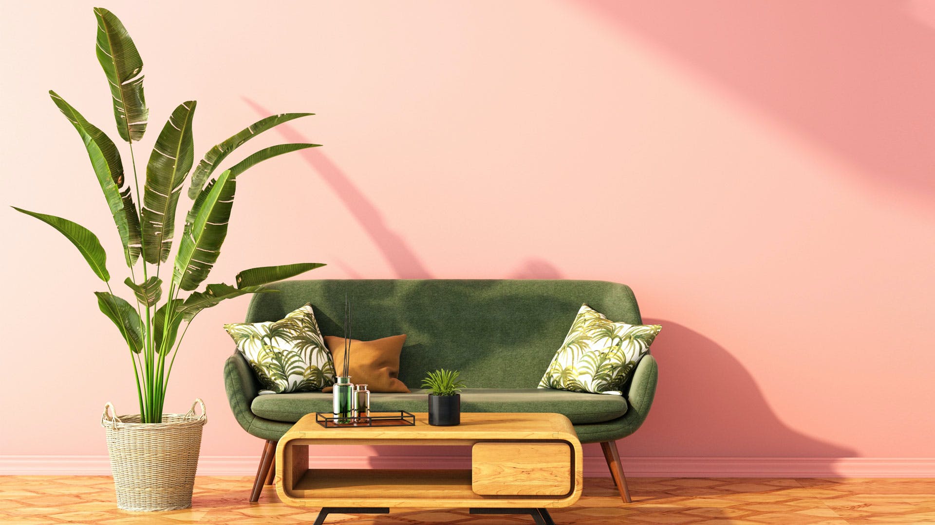 Green,Houseplant,Furniture,Couch,Living room,Room,Interior design,Plant,Wallpaper,Design