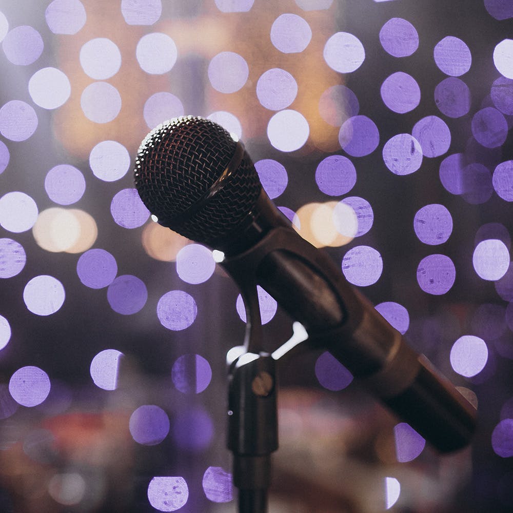 Microphone,Microphone stand,Audio equipment,Violet,Technology,Electronic device,Audio accessory,Purple,Music,Singer
