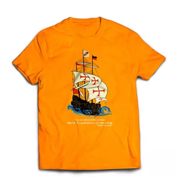 T-shirt,Clothing,Orange,Sleeve,Active shirt,Yellow,Font,Cartoon,Top,Brand