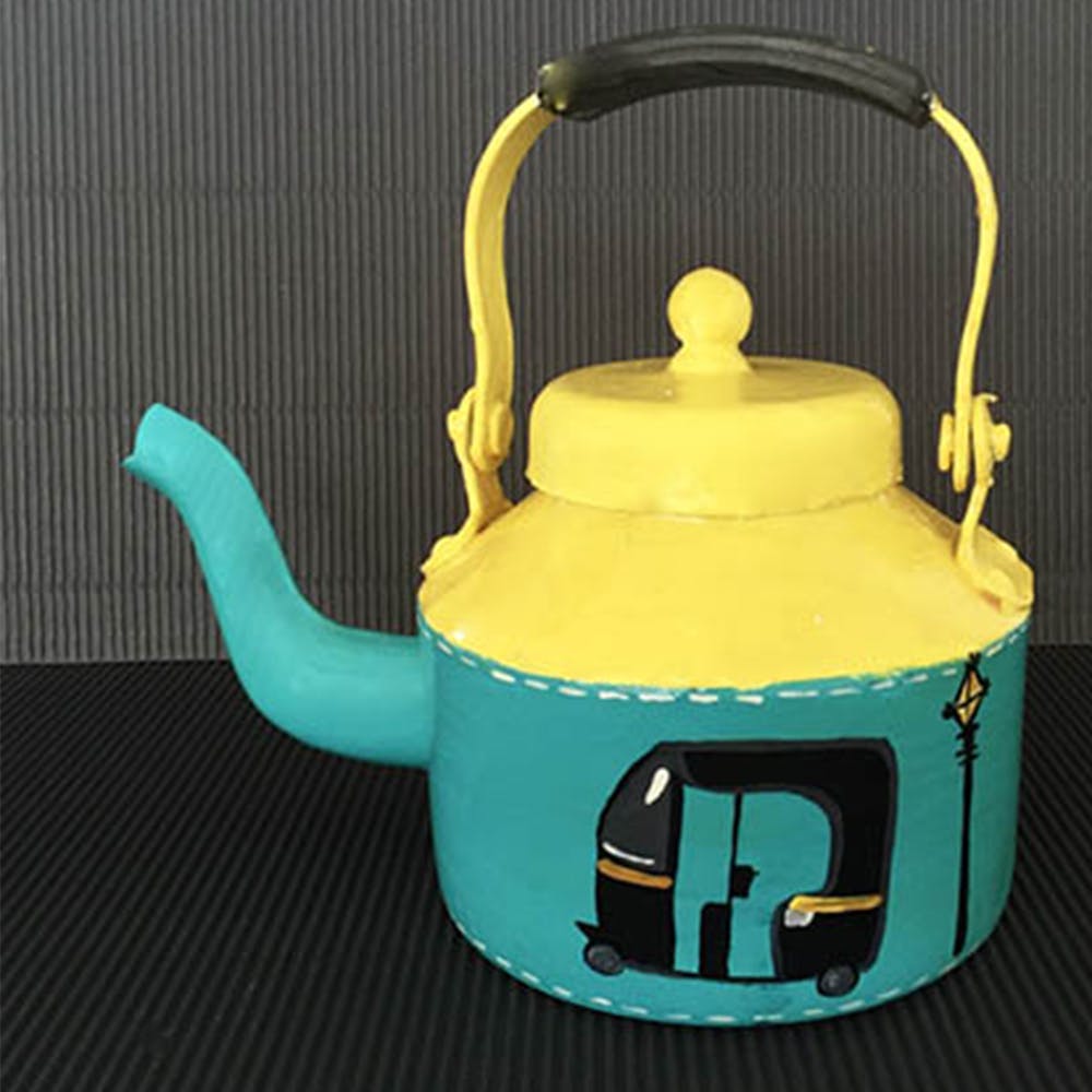 Kettle,Teapot,Small appliance,Lid,Turquoise,Stovetop kettle,Yellow,Home appliance,Tableware,Cookware and bakeware
