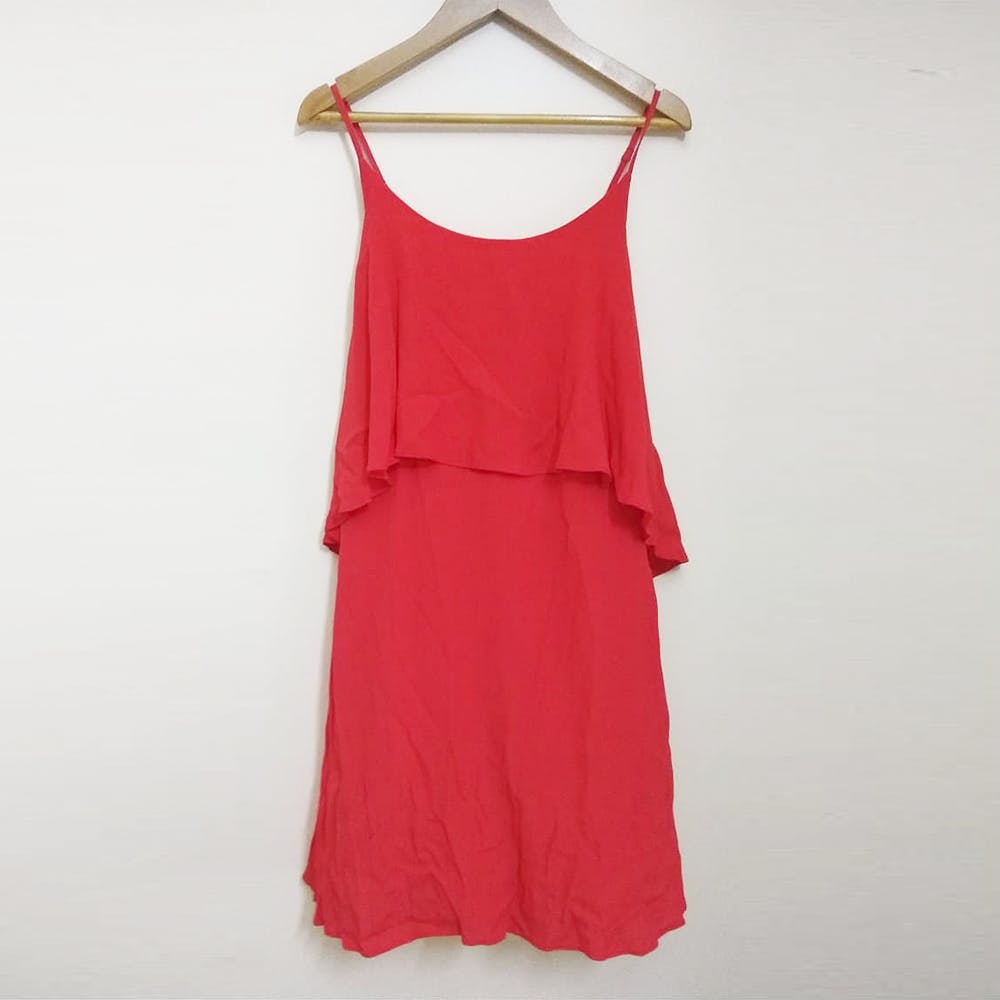 Clothing,Day dress,Red,Dress,Pink,Cocktail dress,One-piece garment,Clothes hanger,Shoulder,Peach