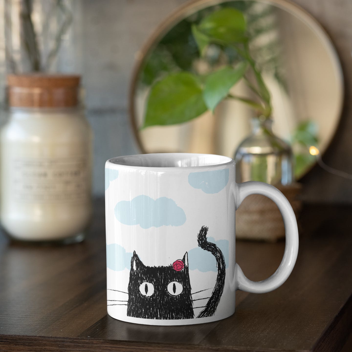 Cat,Coffee cup,Mug,Black cat,Cup,Cup,Drinkware,Small to medium-sized cats,Tableware,Owl