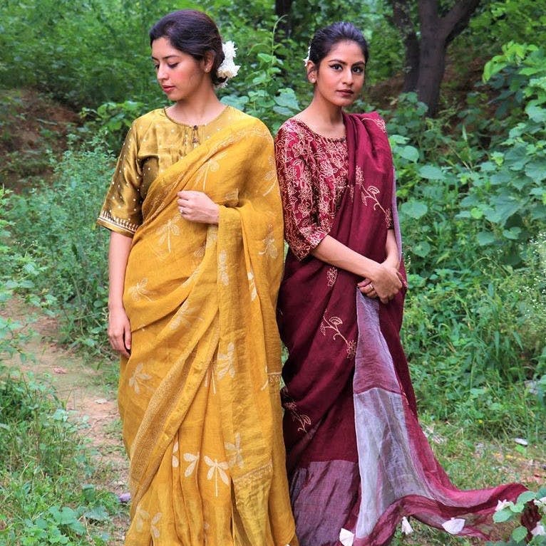 Sari,Clothing,Yellow,Formal wear,Dress,Textile,Silk,Magenta