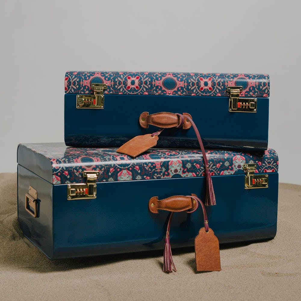 Blue,Trunk,Baggage,Furniture,Turquoise,Suitcase,Material property,Luggage and bags,Box,Fashion accessory