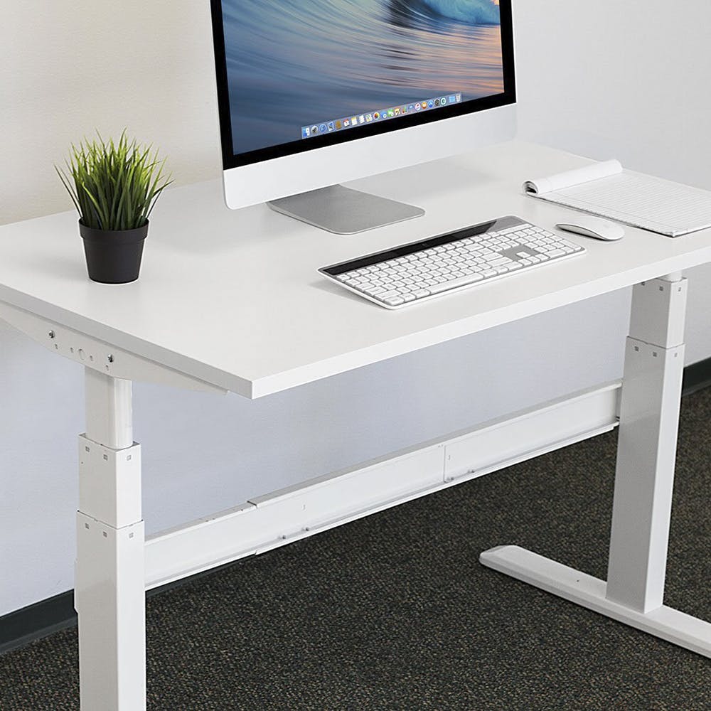 Desk,Computer desk,Furniture,Computer monitor accessory,Table,Desktop computer,Computer monitor,Output device,Technology,Personal computer