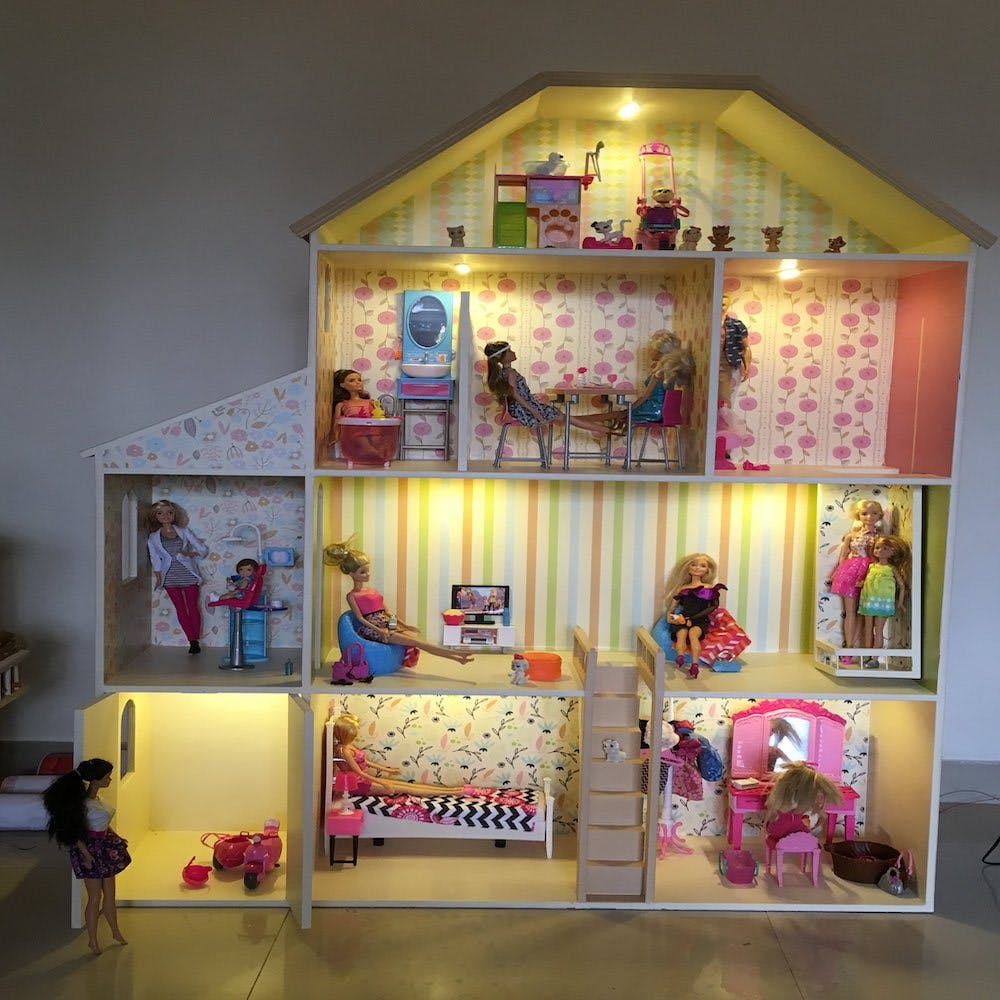 Wooden dollhouse for hot sale barbie size dolls