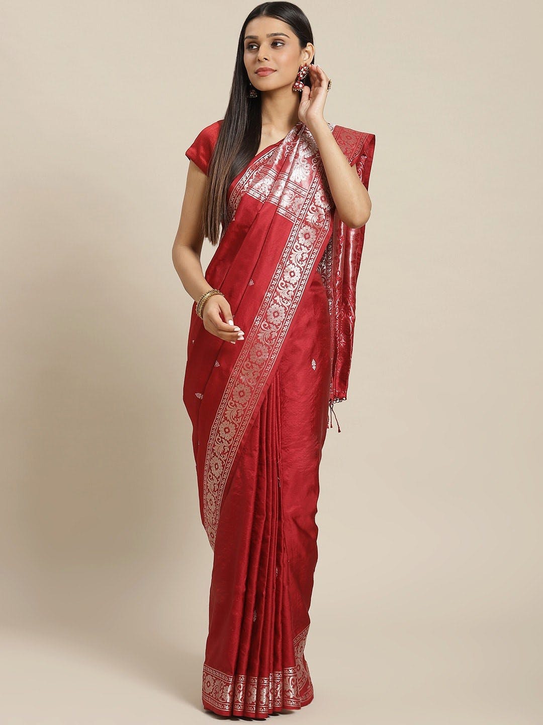 Buy Biswa Bangla Women Beige Solid Silk Saree (Free Size) Online at Best  Prices in India - JioMart.