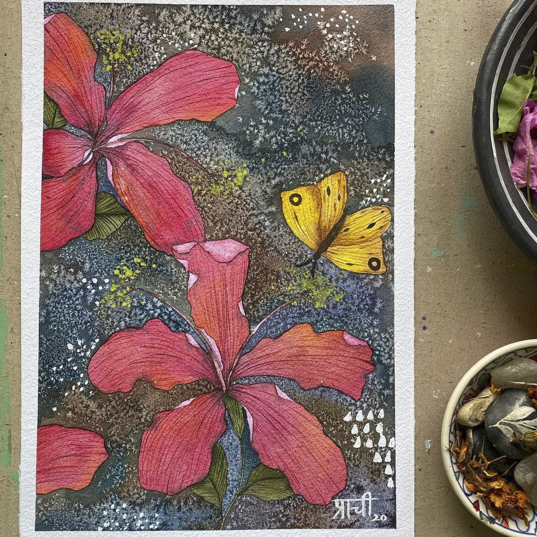 Leaf,Pink,Butterfly,Painting,Botany,Moths and butterflies,Plant,Art,Flower,Organism