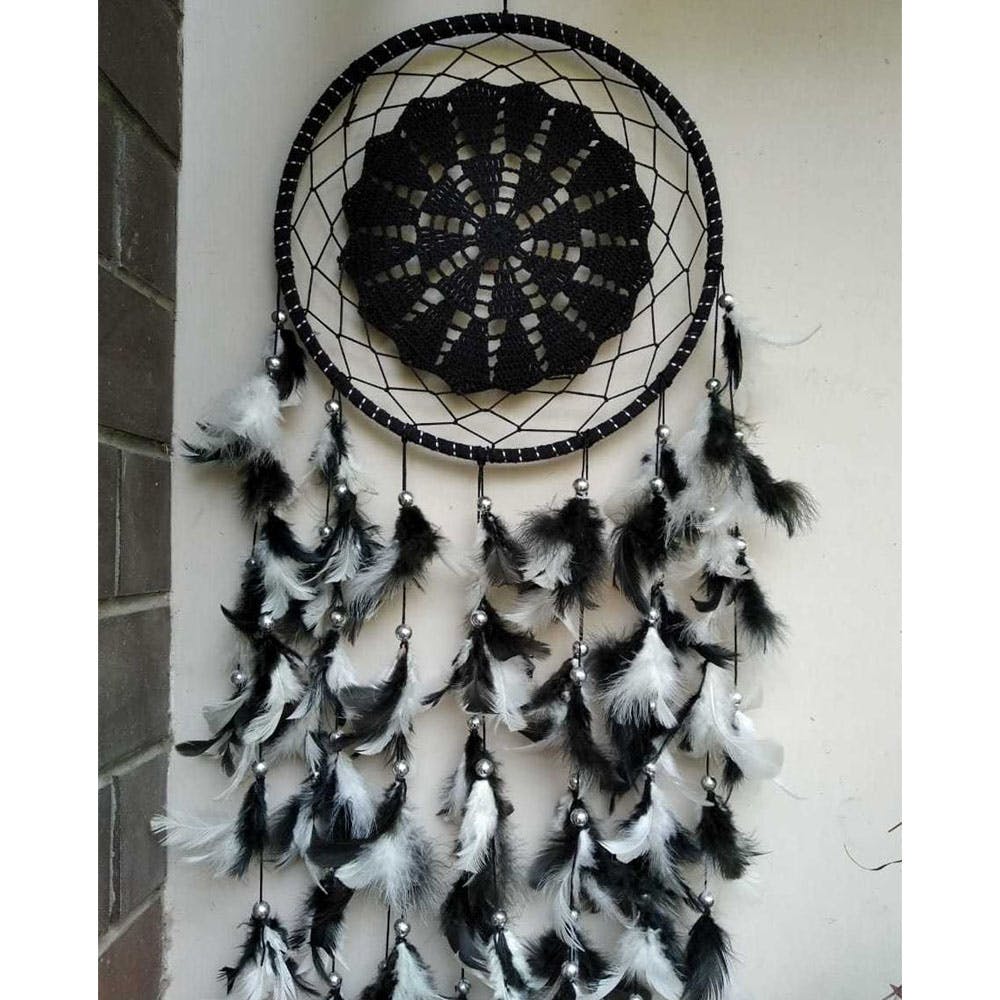 Black Crochet Feather Dream Catcher