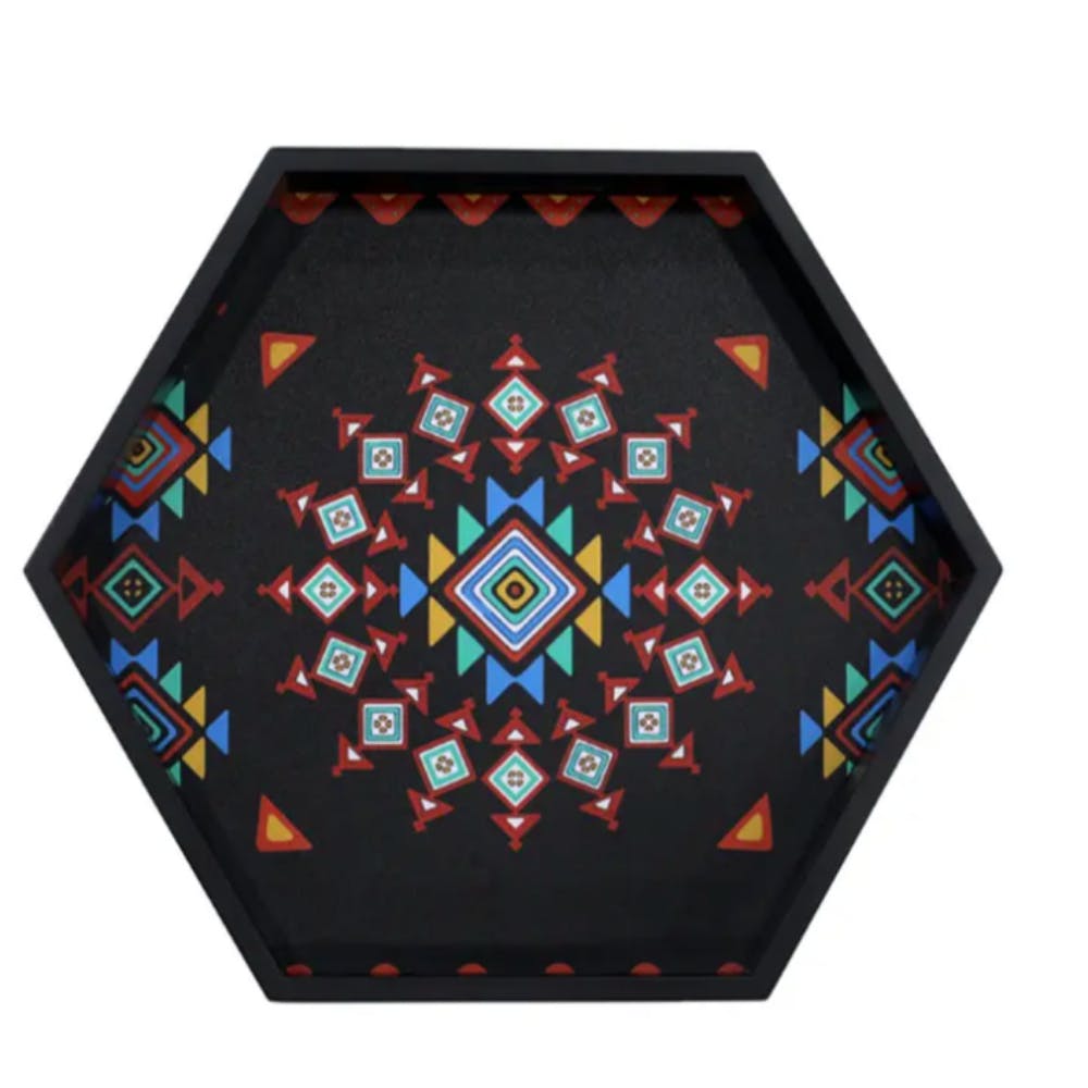 Aztec Pattern MDF Large Hexagon Serving Tray
