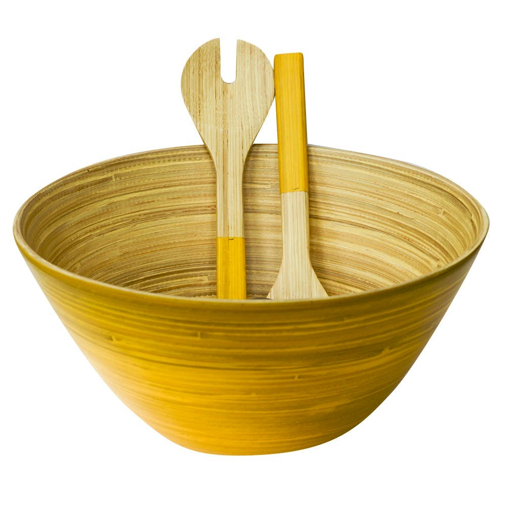 Yellow Bamboo Salad Bowl