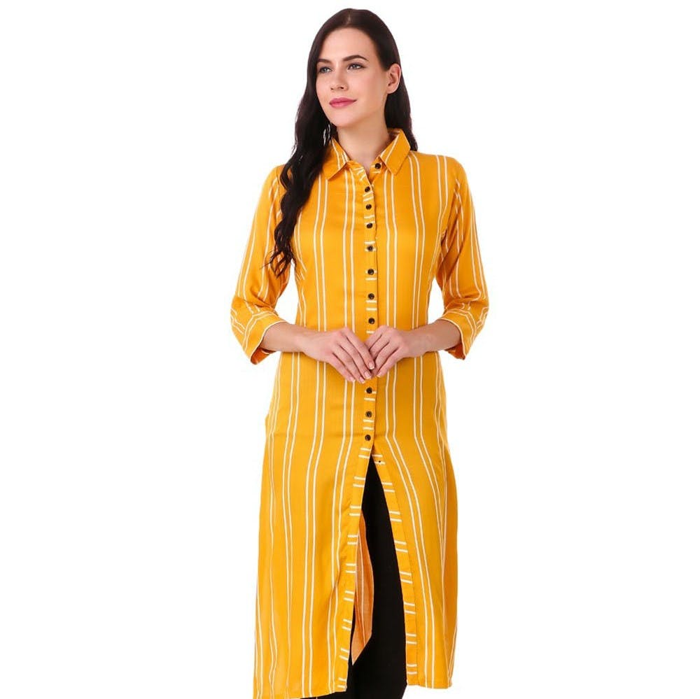 Yellow,Sleeve,Collar,Standing,Formal wear,Amber,Orange,Costume,Street fashion,Day dress