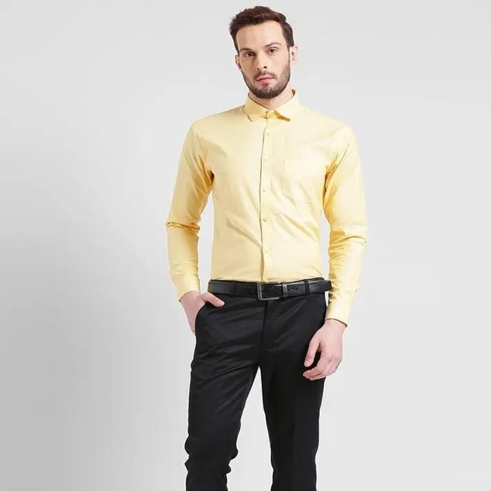 Men Solid Yellow Cotton Shirt