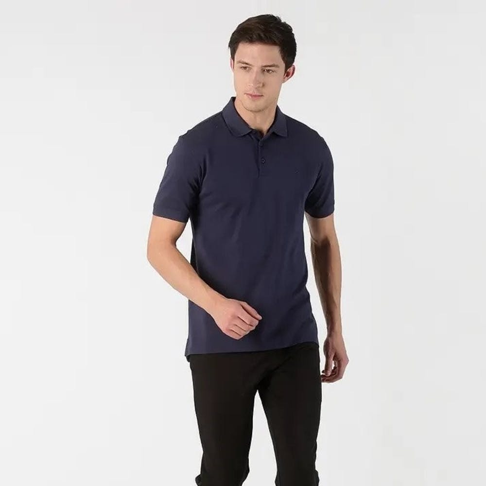 Men Logo Patch Detail Basic Polo Neck T-Shirt