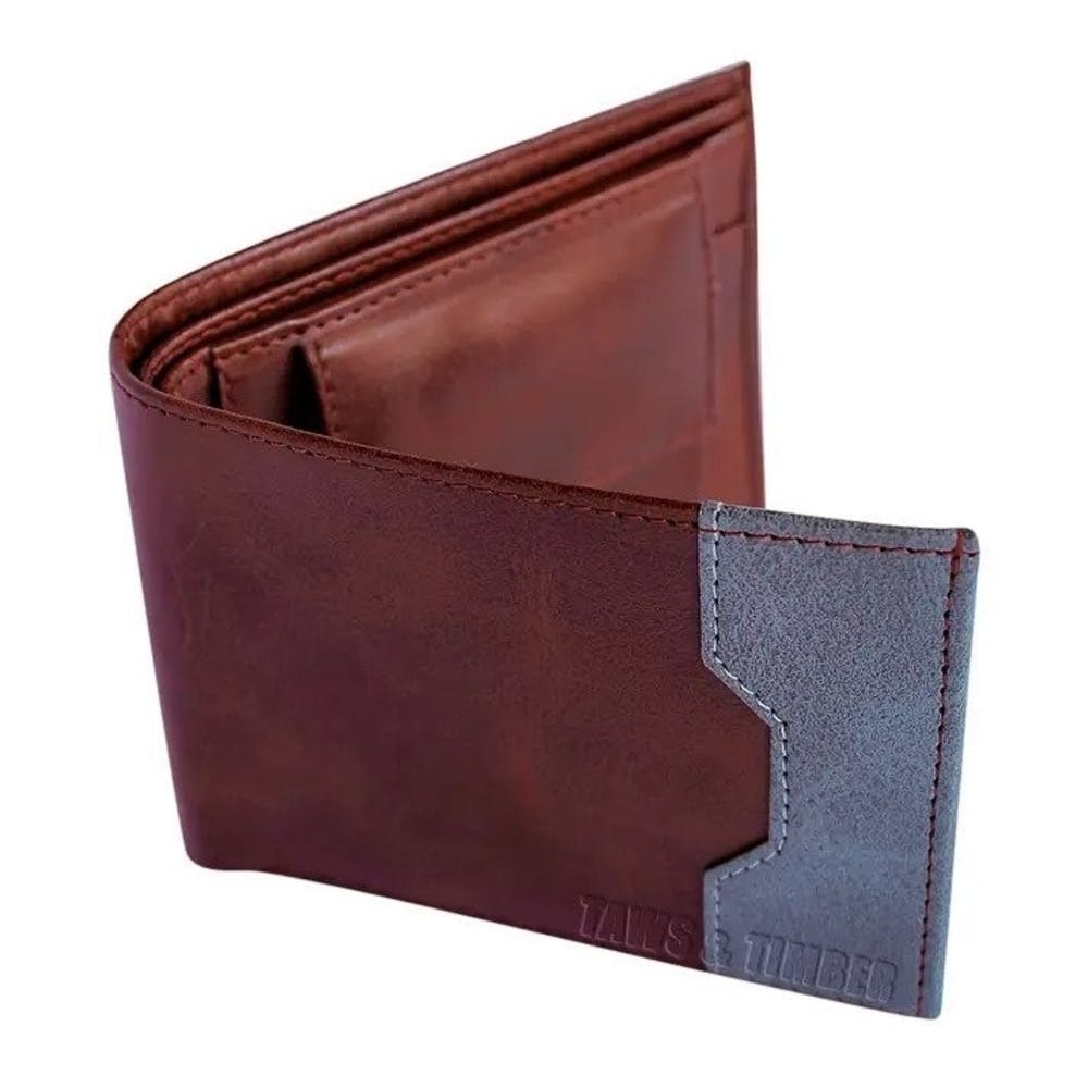 Two Tone Stitch Detail Tan Bi-Fold Wallet
