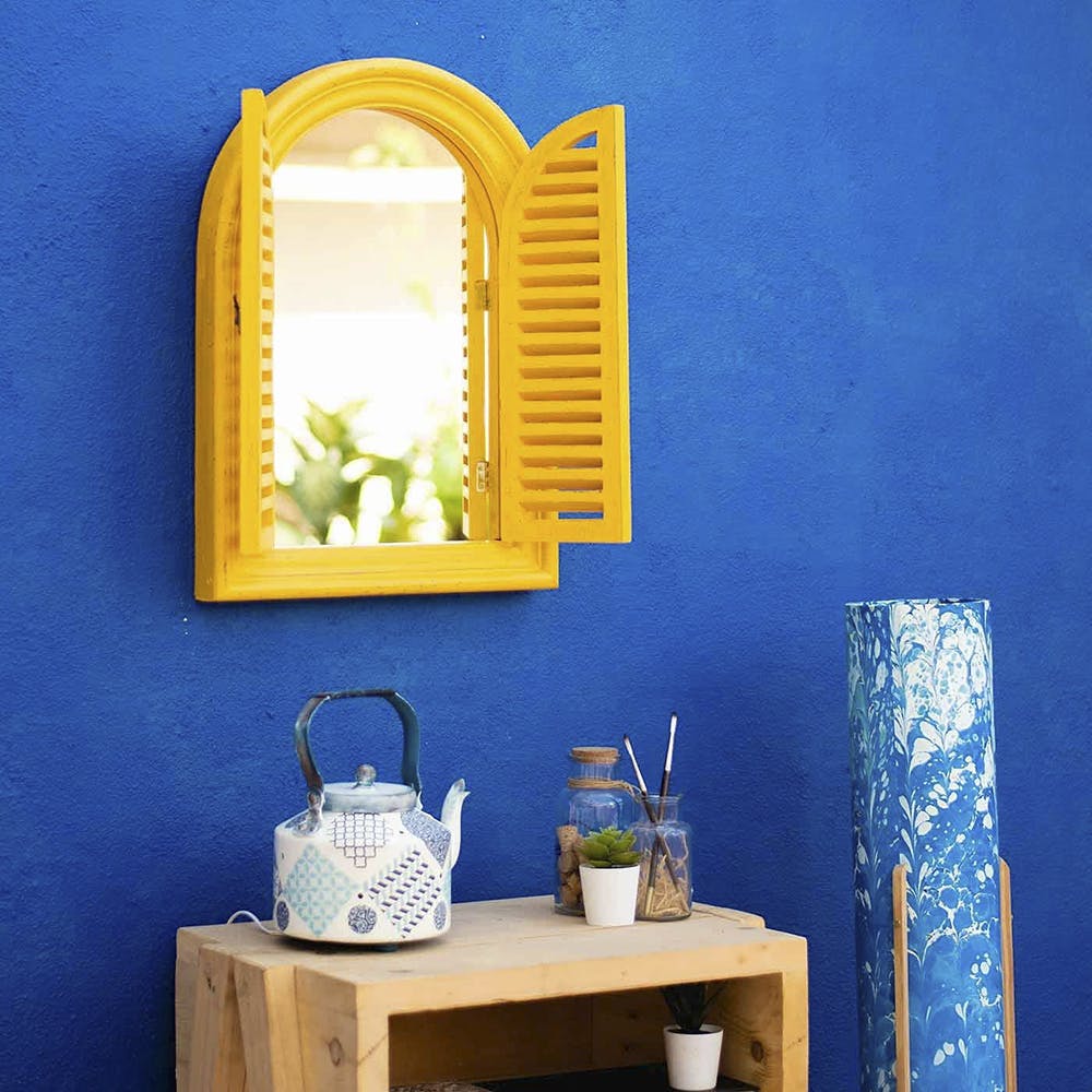 Mirror,Property,Blue,Table,Light,Product,Azure,Plant,Dishware,Yellow