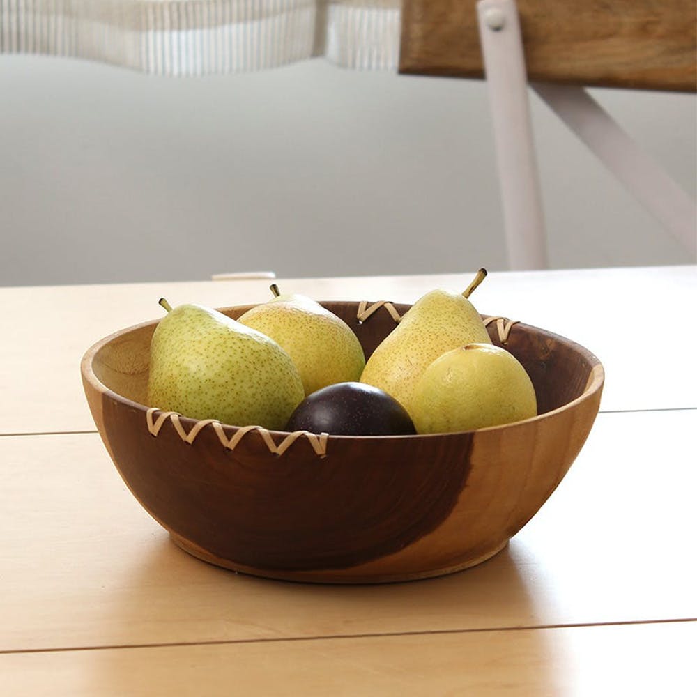 Vallam Beige Teak Wood Bowl