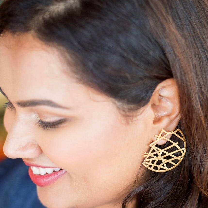 Gold-Plated Criss-Cross Statement Earrings