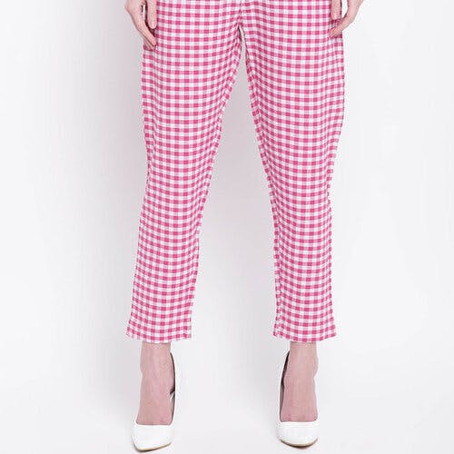 Women Two-Tone Checkered Cotton Pants With Pockets