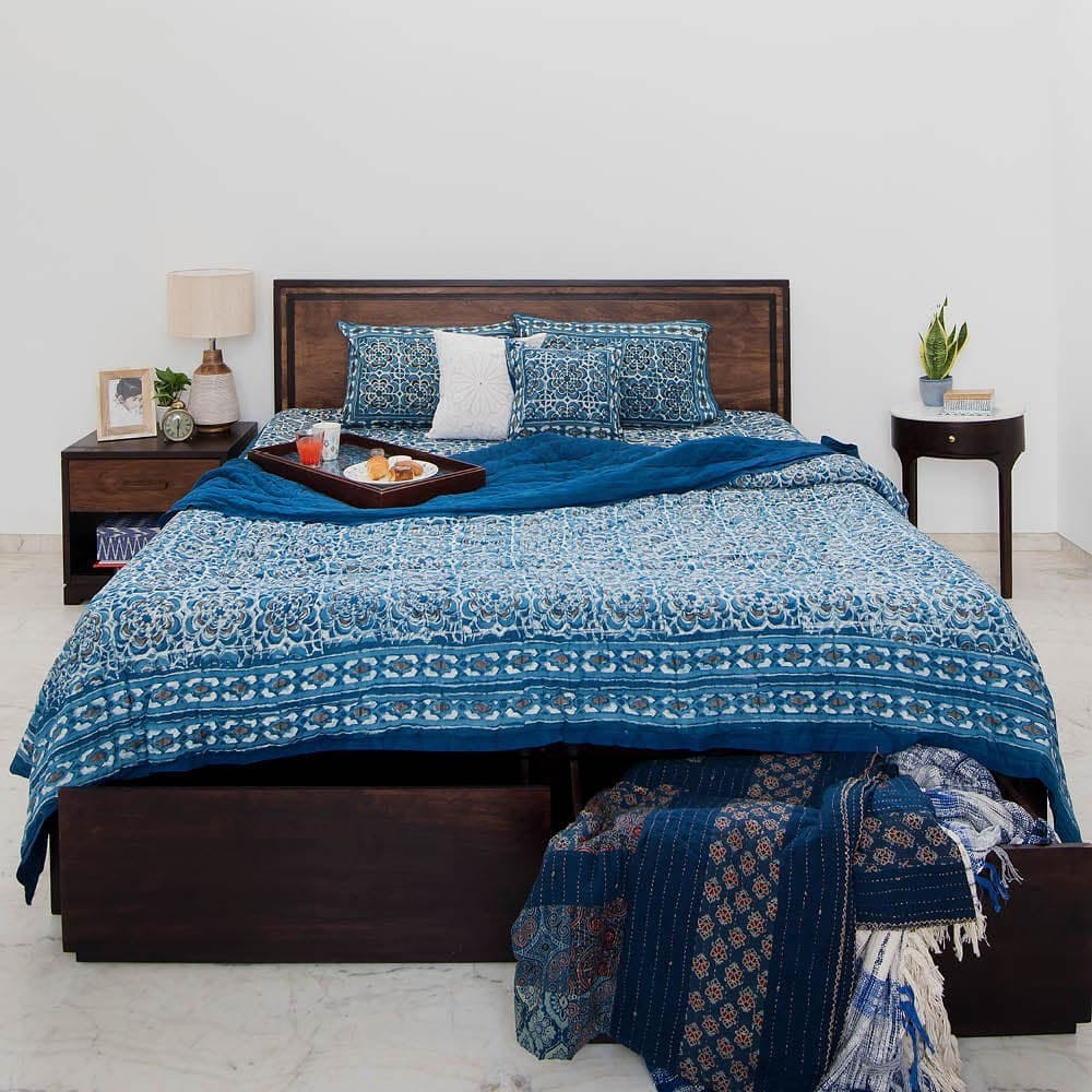 Furniture,Building,Comfort,Blue,Azure,Wood,Textile,Bed frame,Bed,Pillow