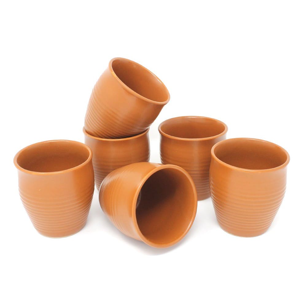 Brown Ring Kullad Tea Cups (Set of 6)