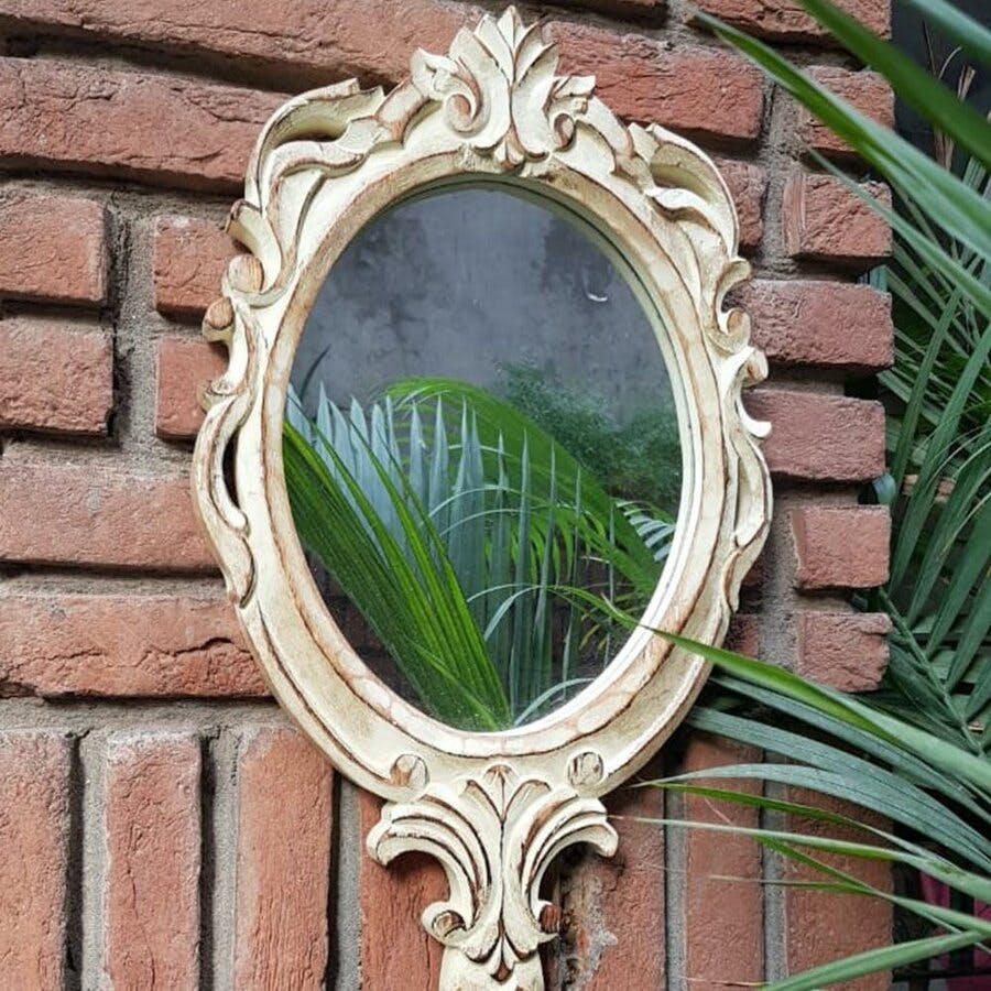 Round Mirror in Wooden Frame