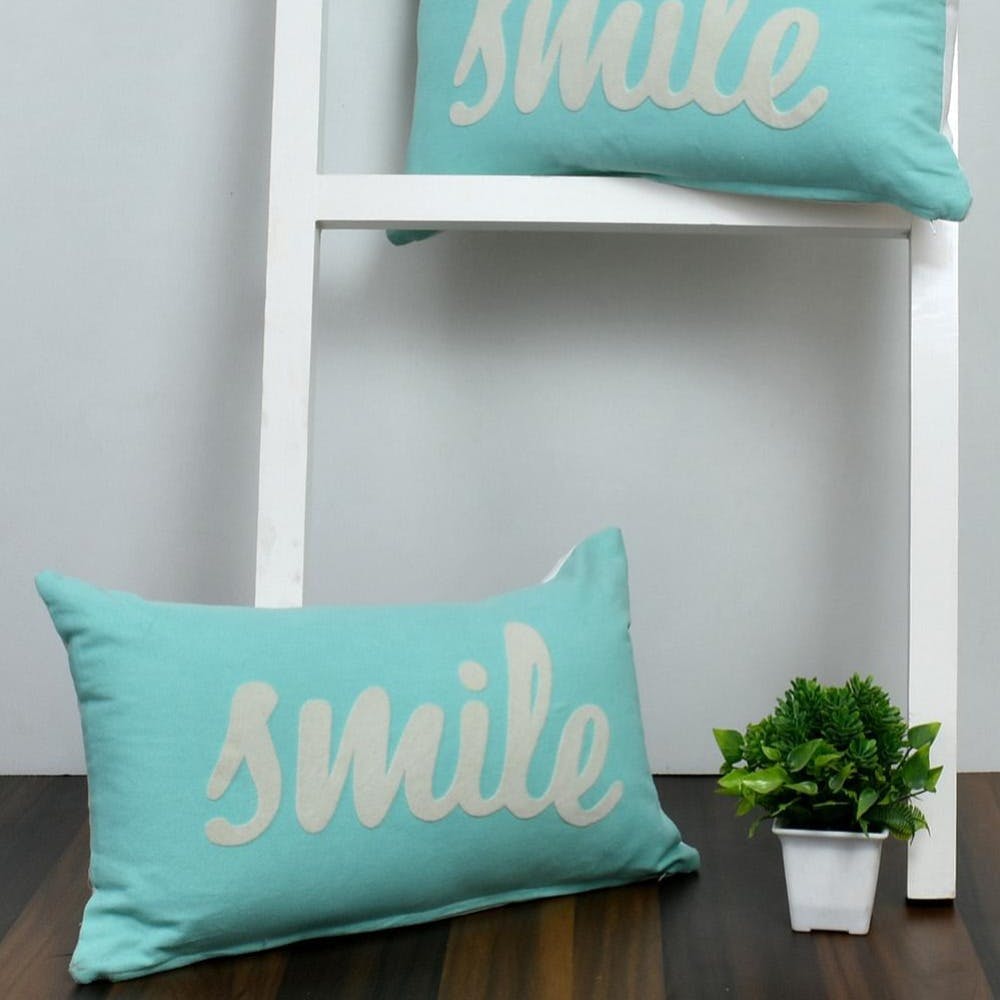 Sky Blue Smile Flocky Pillows With Filler (Set of 2) - 12 x 20
