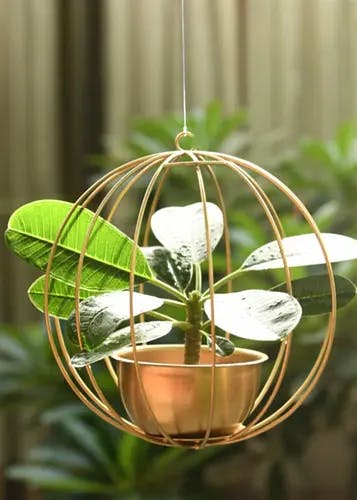 Hanging Metal Planter / Candle Holder in Gold Finish with Bowl