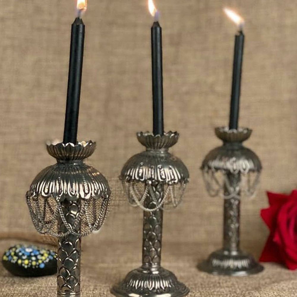 Set of 3 Metal Engraved Candle Holders