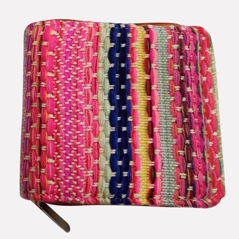Multicoloured Woven Striped Jacquard Zipped Wallet