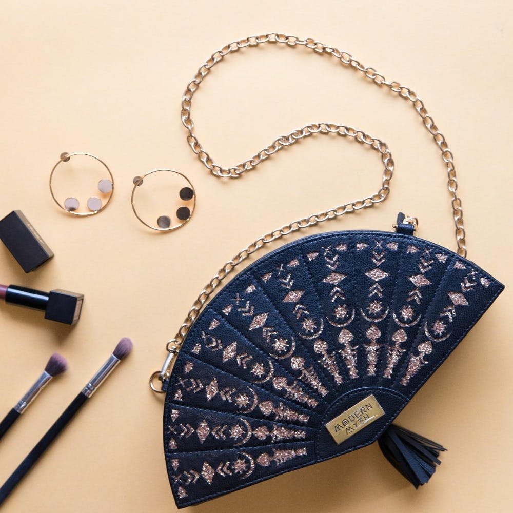 Handcrafted Cut-Out Detail Black Fan Bag