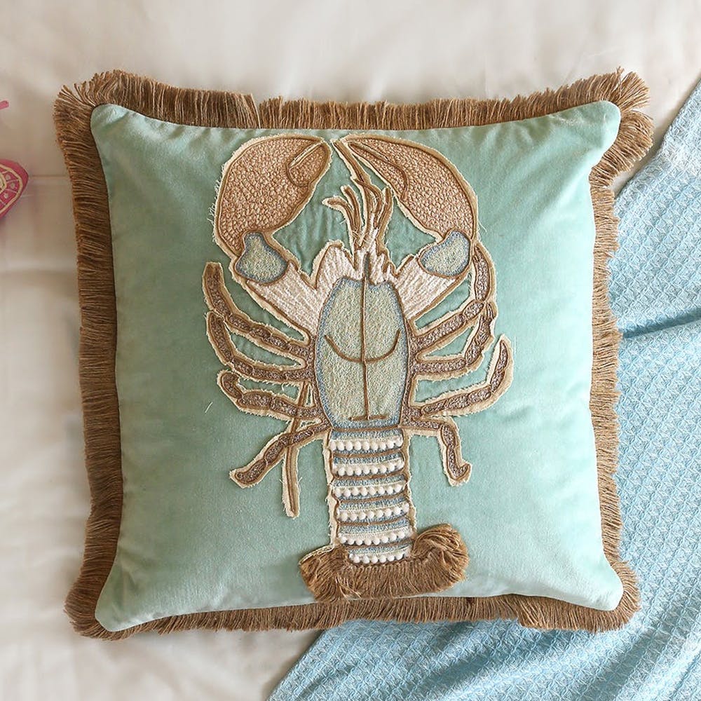 Cotton Velvet Patch Work And Chicken Embroidery With Dori And Jute Self Fringes Cushion Cover