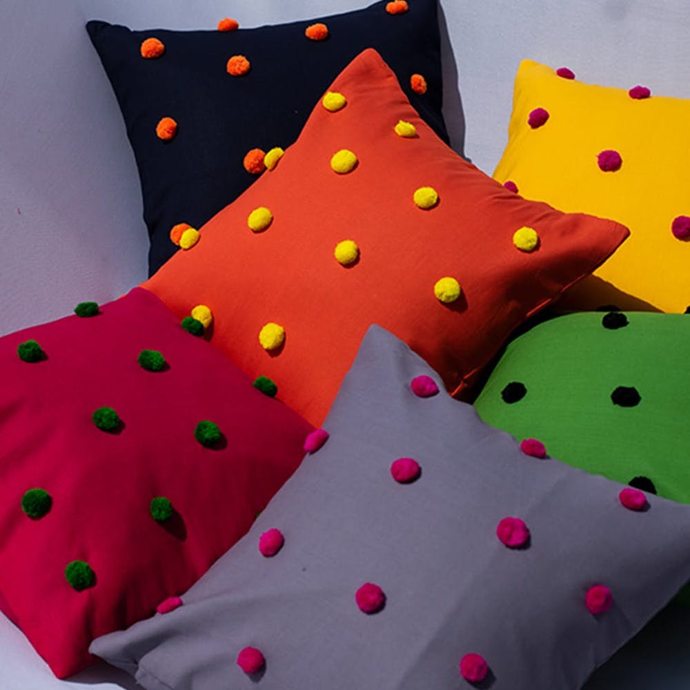 Colourful Pom Pom Cushion Covers Set of 5