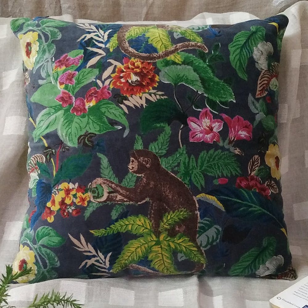 Gray Monkey Print Velvet Cushion Cover - (16x16 inches)
