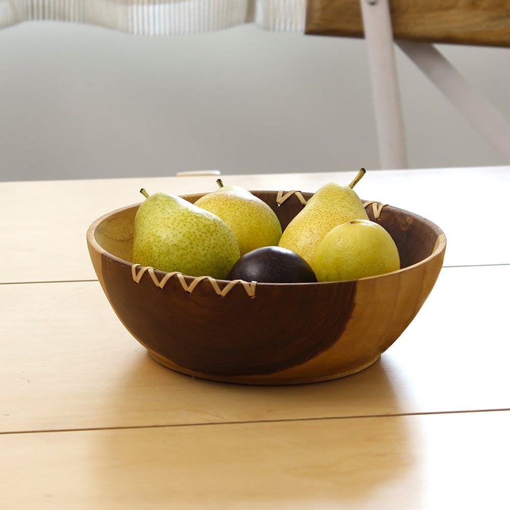 Vallam Beige Teak Wood Bowl