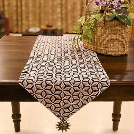 Ellie Embellished Trim Triangle Printed Table Runner- 6 Seater