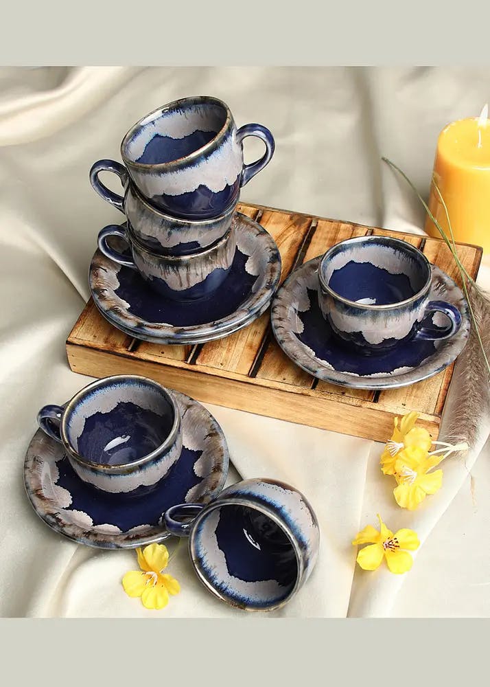 Handmade Large Gulchandani Tea Cup And Saucer (Set of 6)