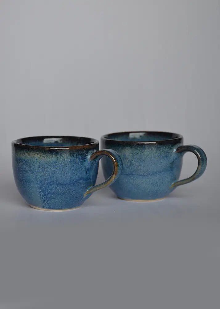 Studio Pottery Ceramic Serving Tea Cups (100ml, Blue)
