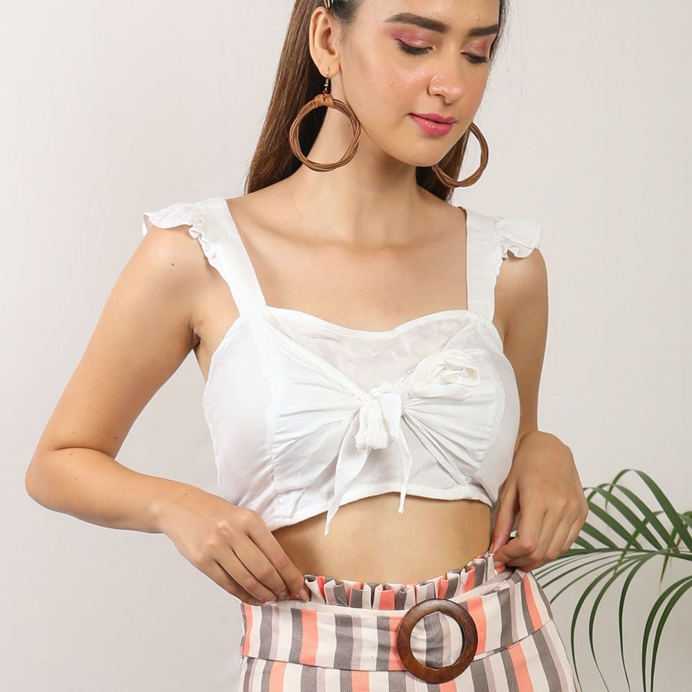 Women White Top With Frilled Straps