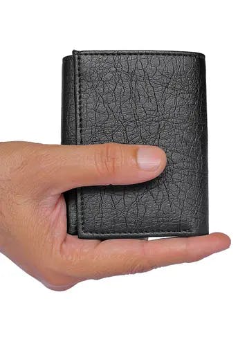 Solid Black Leather Tri-Fold Wallet