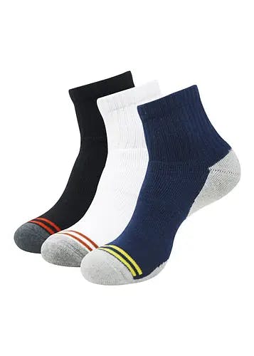 Men Set of 3 Black, Navy & White Cushioned High Ankle Socks