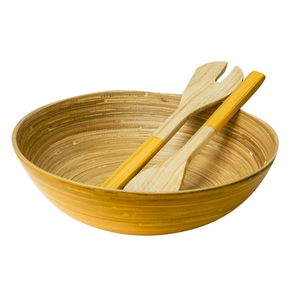 Bamboo Bowl XXL Yellow with Yellow Salad Server Set