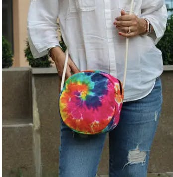 Handmade Tie & Dye Spiral Rainbow Round Cross-Body