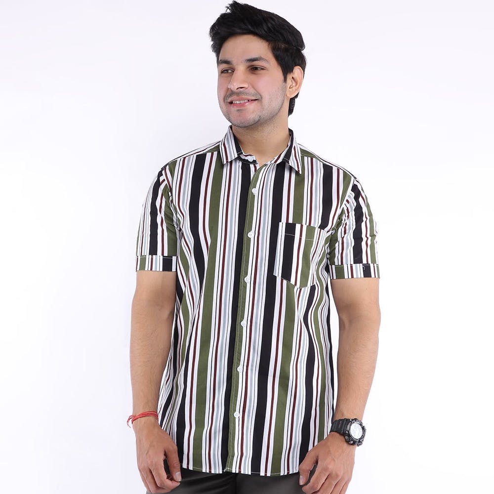 Men Patch Pocket Detail Multicoloured Broad Striped Shirt
