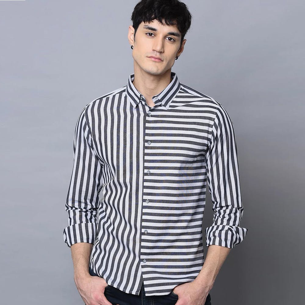 Men Contrast Two-Directional Striped Shirt