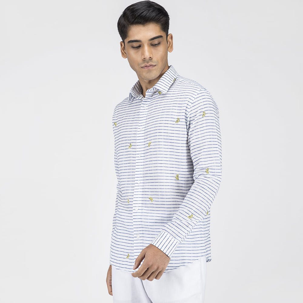 Men Lemon Printed Striped Shirt