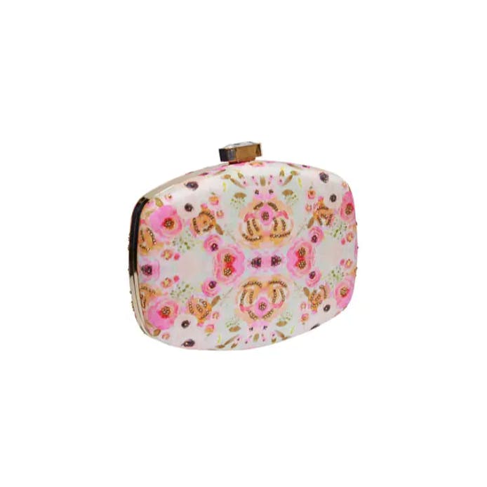 Beads Embellished Floral Printed Clutch