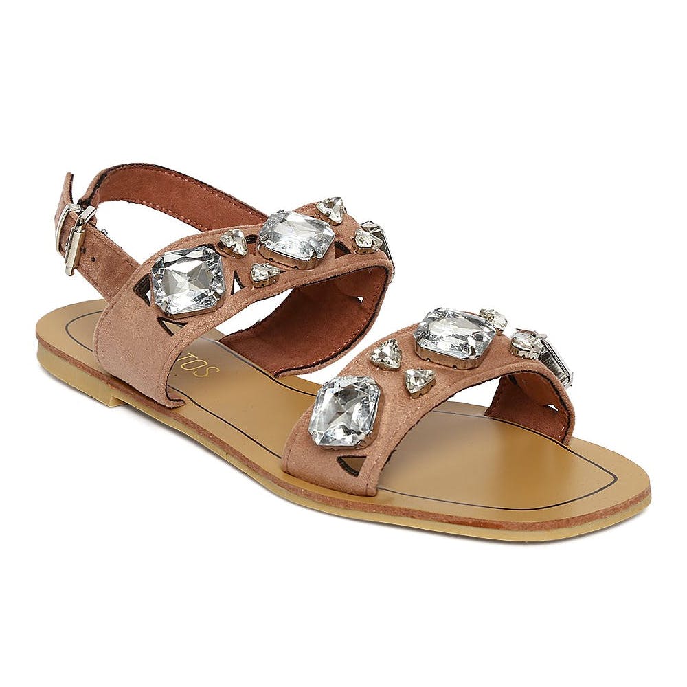 Women Chunky Crystal Embellished Sandals