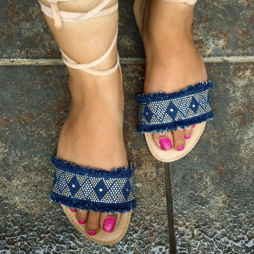 Women Frayed & Embellished Tie-Up Sandals