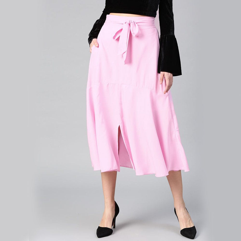 Solid Front Slit A-Line Skirt